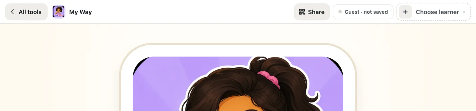 My Way top bar with a Guest · not saved label and a Choose learner button