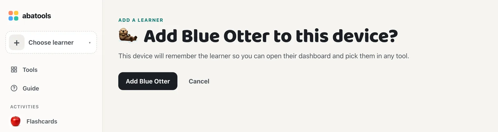 Join page asking Add Blue Otter to this device? with Add Blue Otter and Cancel buttons